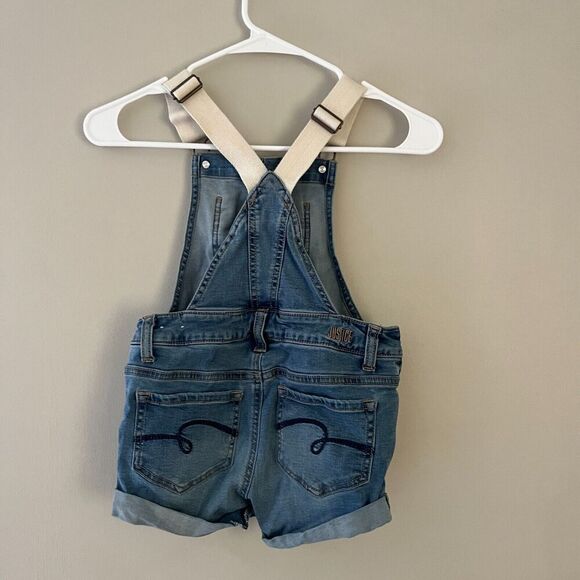 Justice Shortalls Girls Light Blue Overall Short 8 Denim Distressed Jeans - Picture 8 of 9